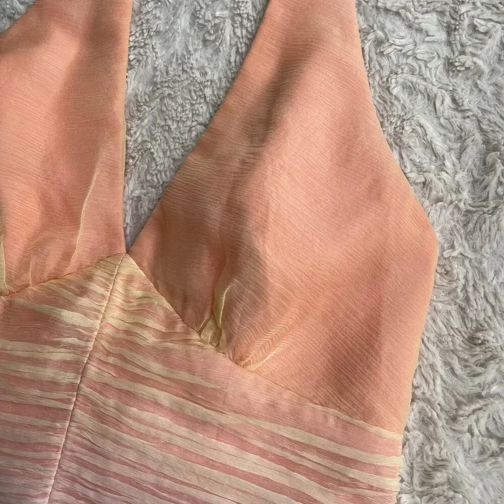 Laundry by Shelli Segal silk beaded halter‎ dress prom cocktail pastel peach 6 - Picture 6 of 15